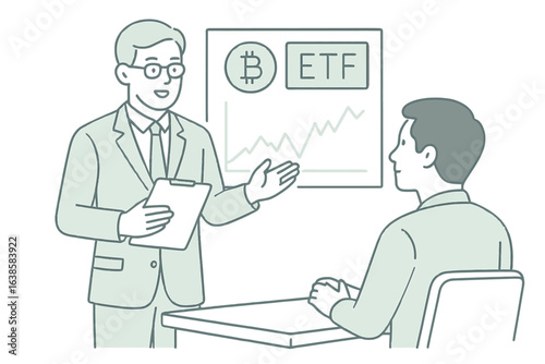 Business discussion on bitcoin etf trend in modern office setting