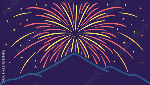 Vibrant Fireworks Display Above Jagged Mountain Peaks at Night celebration mountains