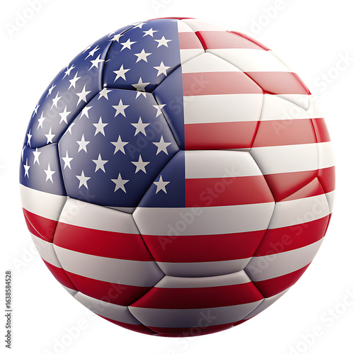Soccer ball with American flag isolated on a transparent background