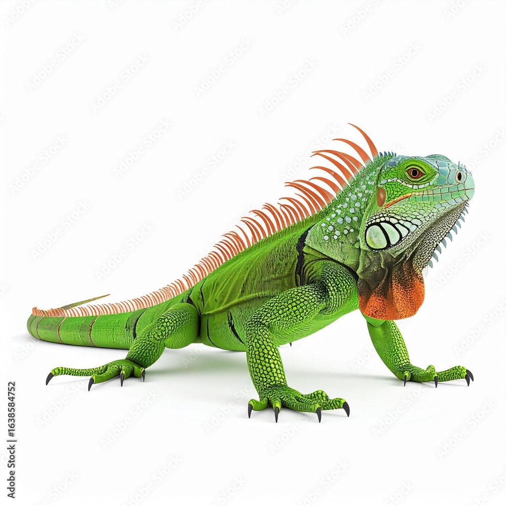 Fototapeta premium Green Iguana Portrait on White Background