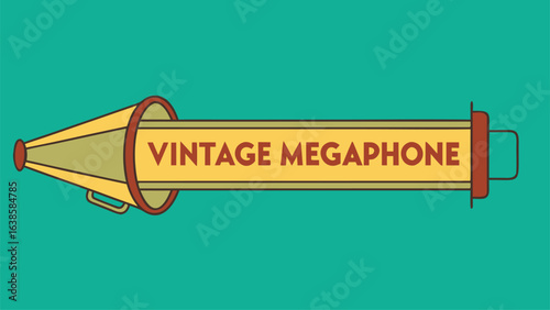 Vintage Yellow Megaphone with " Vintage Megaphone" Text bullhorn retro