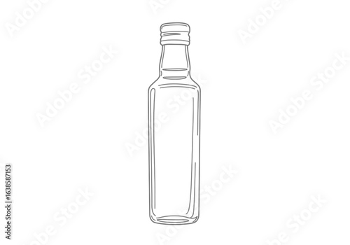 A tall narrow glass bottle with a ridged cap is outlined in gray on a white backdrop