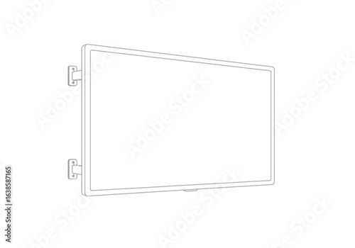 A wallmounted flat screen display is depicted with mounting brackets visible