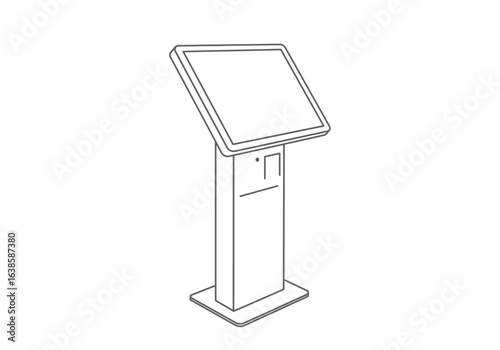 Kiosk with screen on stand in a line art style