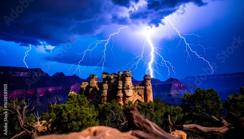 Dramatic Lightning Storm over Ancient Castle