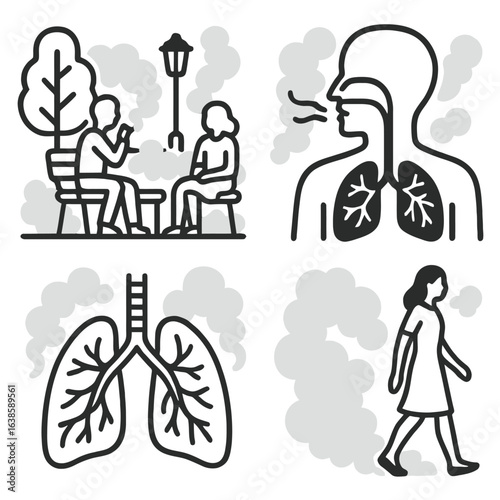 Minimalist air pollution and health impacts in monochrome style