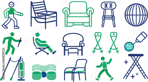 Icons of People Walking, Chairs, and Mobility Aids person armchair