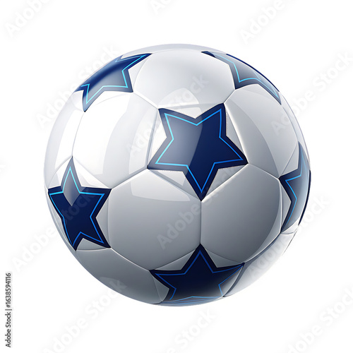 White soccer ball blue stars isolated on a transparent background