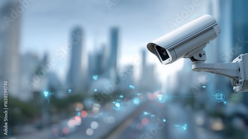 Surveillance Camera Observing Street & Buildings in City