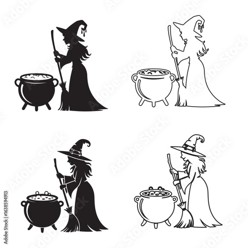 Witch and Cauldron Silhouette Collection broom Halloween