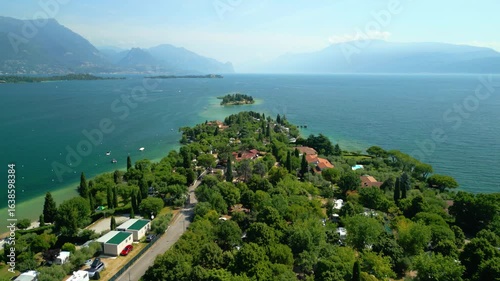 Punta san vigilio peninsula aerial view at lake garda, italy