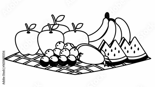 Fresh fruit assortment on a picnic blanket ready for summer days and healthy eating