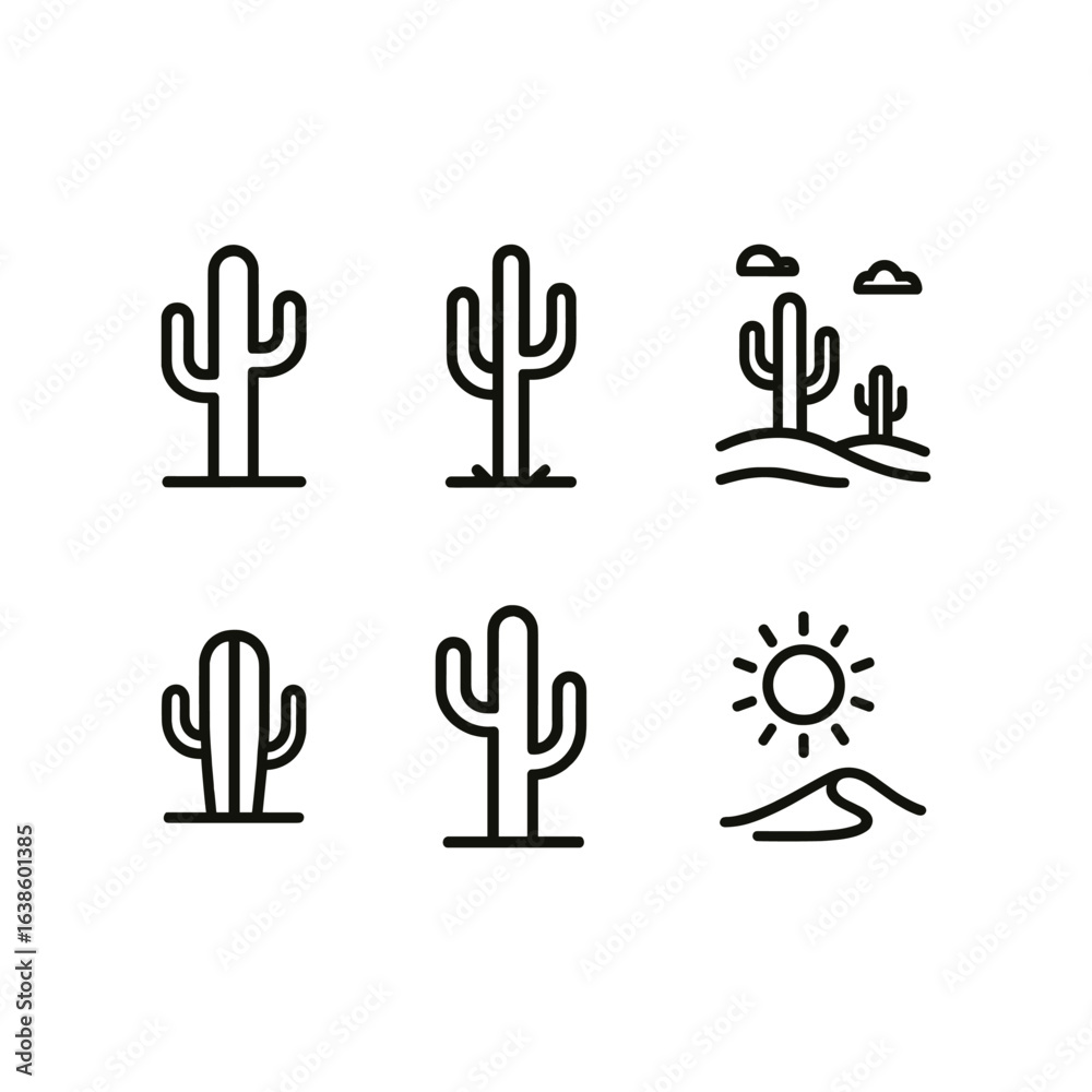 Fototapeta premium Cactus Desert Icons Set