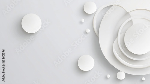 White geometric shapes with shadows and depth on a gray background