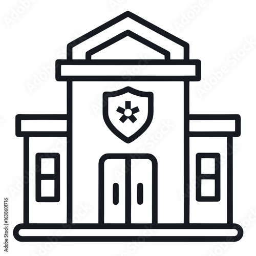 Simple line art icon of a police station building