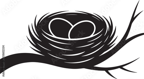 Bird Nest on Branch Silhouette Depicting Wildlife Nesting and Natural Bird Home