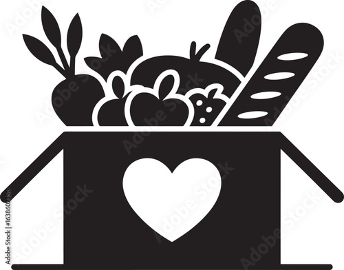 Charitable Food Donation Box Silhouette with Heart Symbol for Community Support Themes