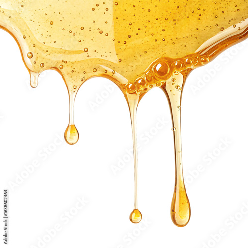 Liquid Yellow Honey Dripping Isolated on White Background