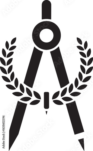 Compass Divider with Laurel Wreath Icon Vector Illustration for Academic Excellence