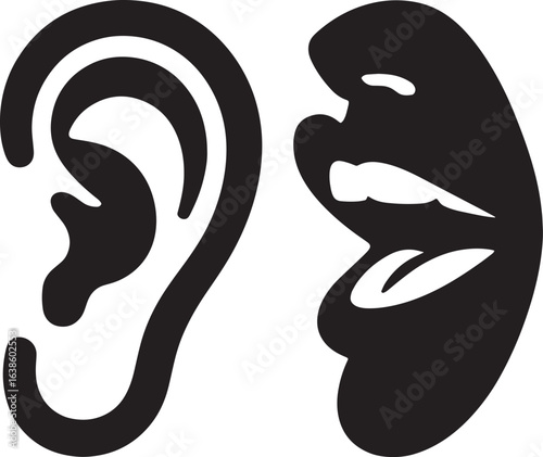Ear and Mouth Silhouette Representing Active Listening and Verbal Communication Exchange