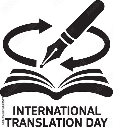 International Translation Day Vector Illustration with Book, Pen, and Arrows for Global Communication