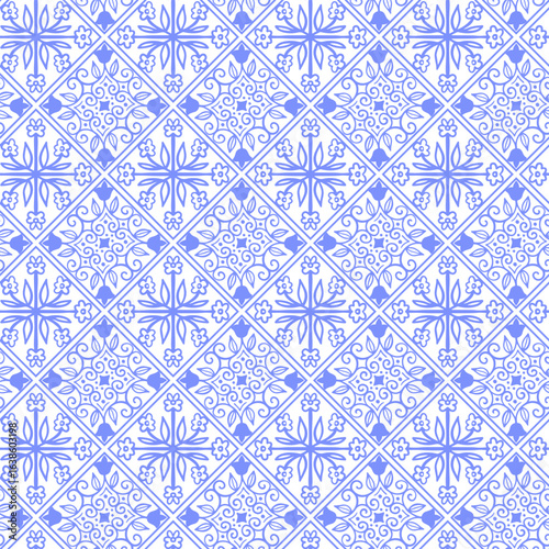 Blue Italian Mayolica Tile Seamless Pattern