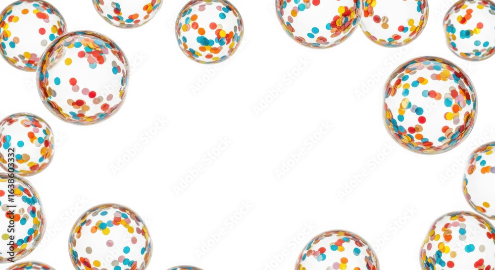 Fototapeta premium Bright Spheres with Colorful Sprinkles Floating on a Black Background