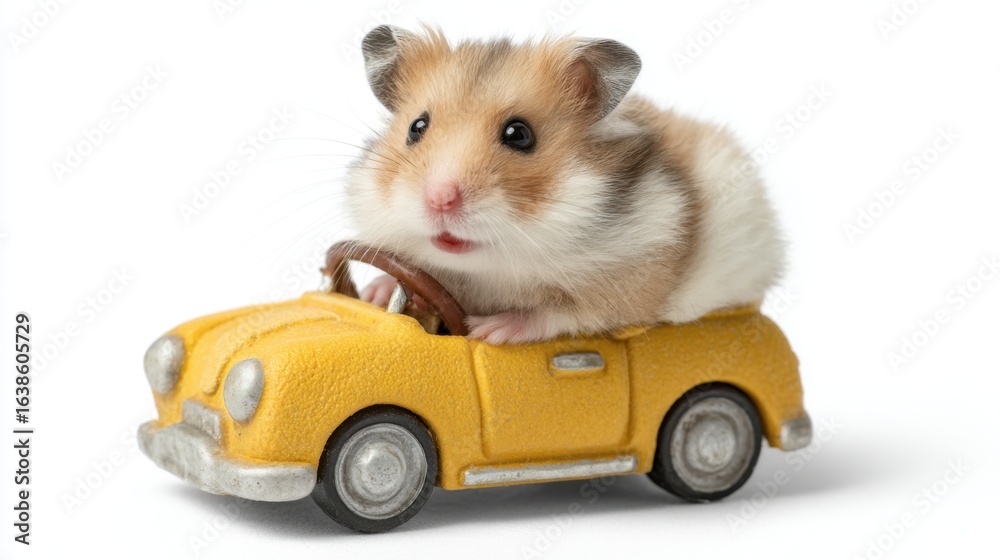 Fototapeta Hamster driving a yellow car