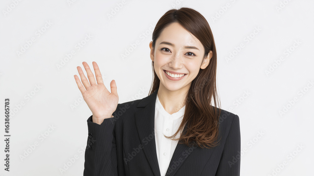 日本人女性が笑顔で挨拶する 日本人女性が笑顔で挨拶する