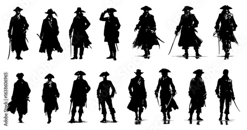 Mysterious Silhouettes: A collection of figures, cloaked in mystery, stand as shadowy sentinels against a contrasting backdrop, invoking an atmosphere of intrigue and suspense. 