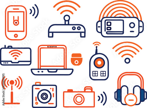 Wireless Technology Devices And Gadgets With Smartphone Router And Camera mobile phone modem