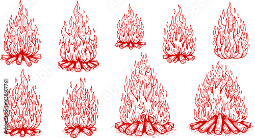 Silhouette Fire flames. Old school tattoo neo-tribal style or silhouette flame for cars. set vector icons. Fire sign. Fire flame icon isolated on white background. Vector illustration