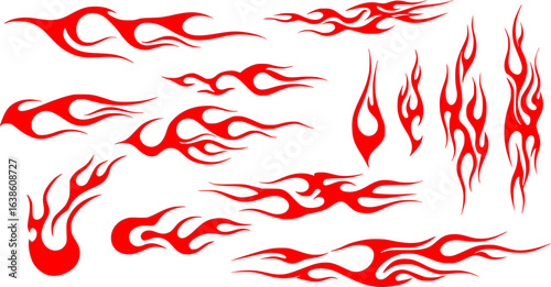 Silhouette Fire flames. Old school tattoo neo-tribal style or silhouette flame for cars. set vector icons. Fire sign. Fire flame icon isolated on white background. Vector illustration