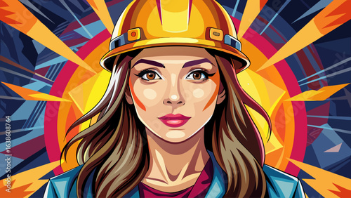  Very beautiful portrait Hardhat helmet female adult. white background
