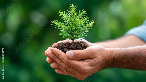 Hands Holding Tree Sapling – Close-Up of Reforestation, Nature Conservation, and Sustainable Growth