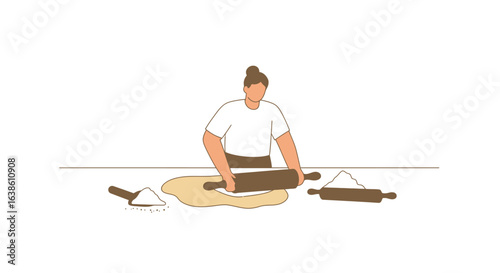 Vector Bakery Items with Bread Preparation in a Cozy Kitchen Environment