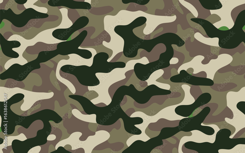 Fototapeta premium Seamless abstract geometric camouflage pattern with vibrant color variations and classic font elements