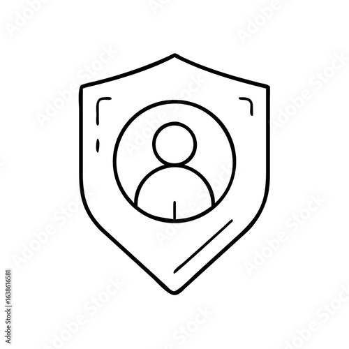 User icon within a shield symbolizing protection and security