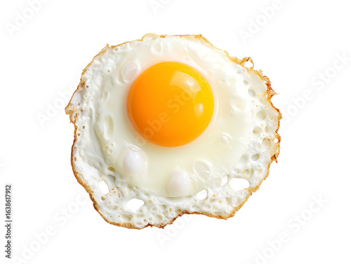 A single fried egg with a bright yellow yolk, cooked sunny side up, isolated on a transparent background