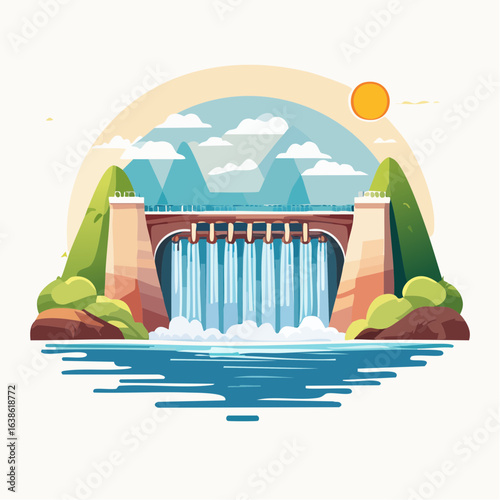 Hydroelectric dam icon for renewable water power themes