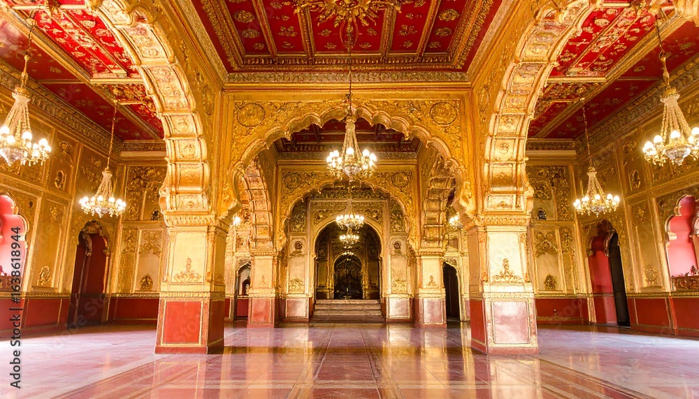 Obraz premium Ornate hall with gold and red detailing.