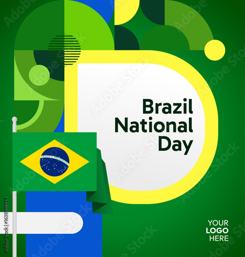 Happy Brazil National Day. Social post template to celebrate Brazil independence day. Background with an creative geometric pattern and the Brazilian flag. Holiday concept illustration
