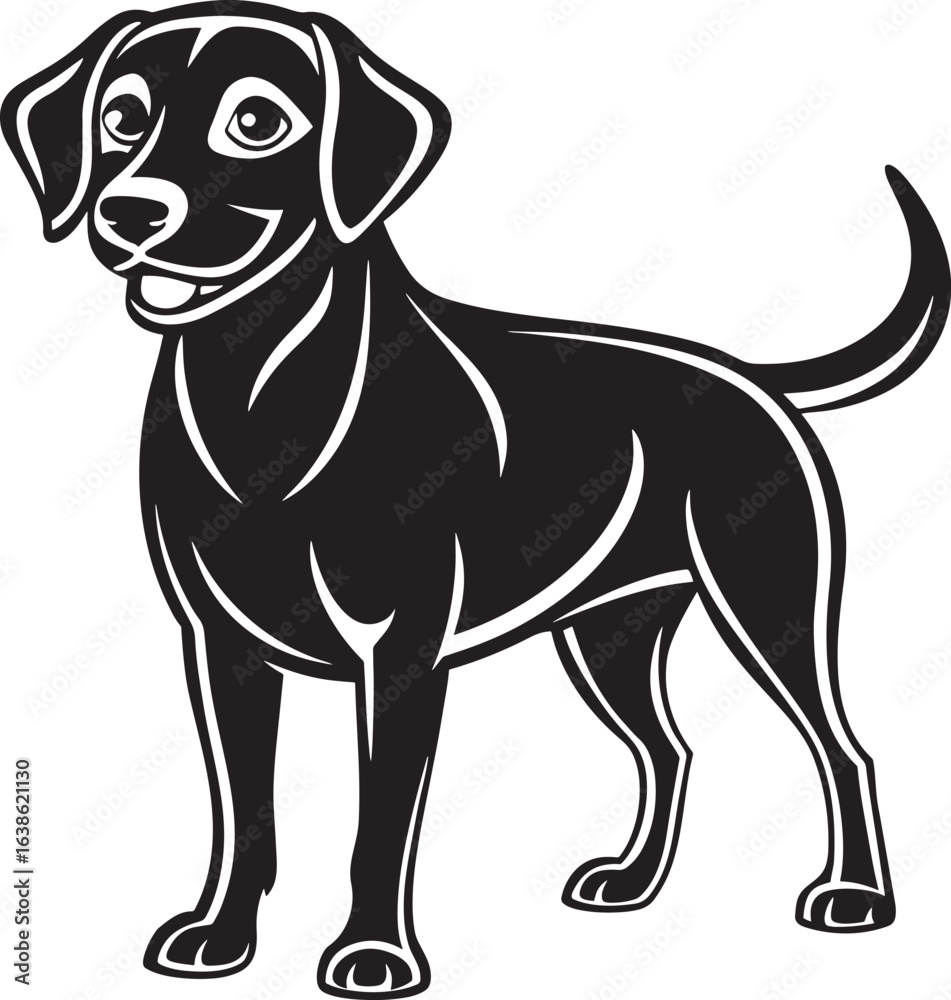 Fototapeta premium Happy Black Dog Mascot Standing Proudly