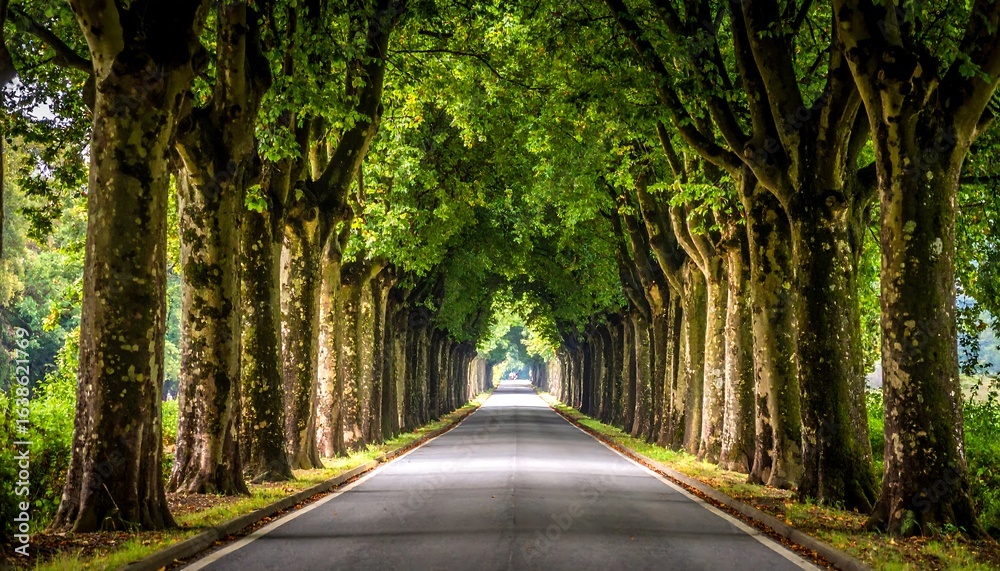Naklejka premium A tree-lined avenue leads to a distant point.