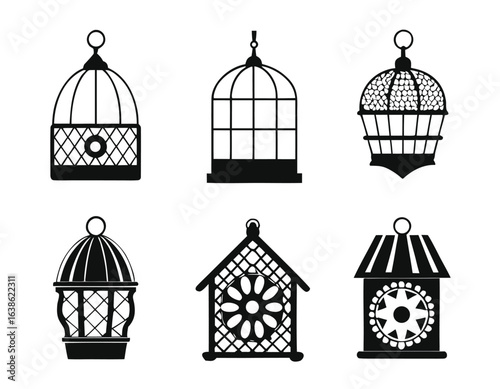 Birdcage vector set decorative bird cages collection