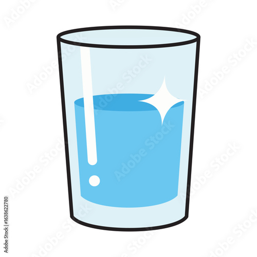 Vector illustration showing a minimalist design of a clean glass filled with fresh water and a sparkle