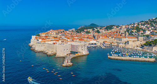 Dubrovnik old town. Aerial view at famous european travel destination in Croatia.