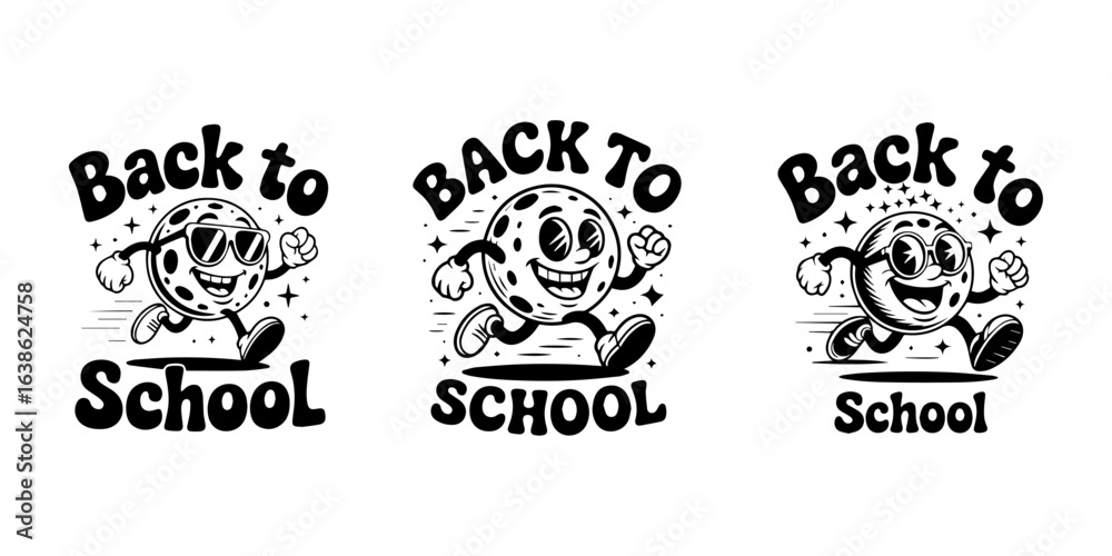 Fototapeta premium Back to School Cartoon Cookie Mascot Running – Fun Black and White Illustration