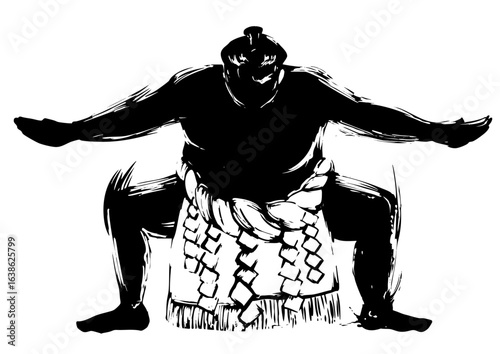 Sumo Wrestler Stomping – Japanese Sumi-e Ink Painting
