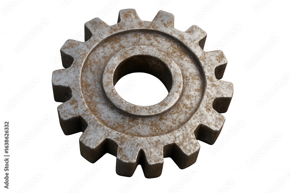 Close-up of a rusty metal gear rotating, isolated on a transparent background, ideal for industrial or mechanical concepts Close-up of a rusty metal gear rotating, isolated on a transparent background, ideal for industrial or mechanical concepts